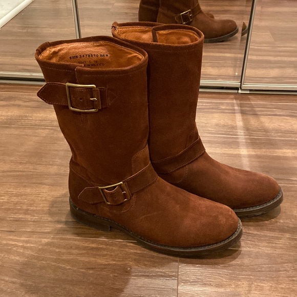 RARE Brown Suede Frye Slouch Biker Moto Veronica Boots - Size 6.5 - Picture 2 of 9